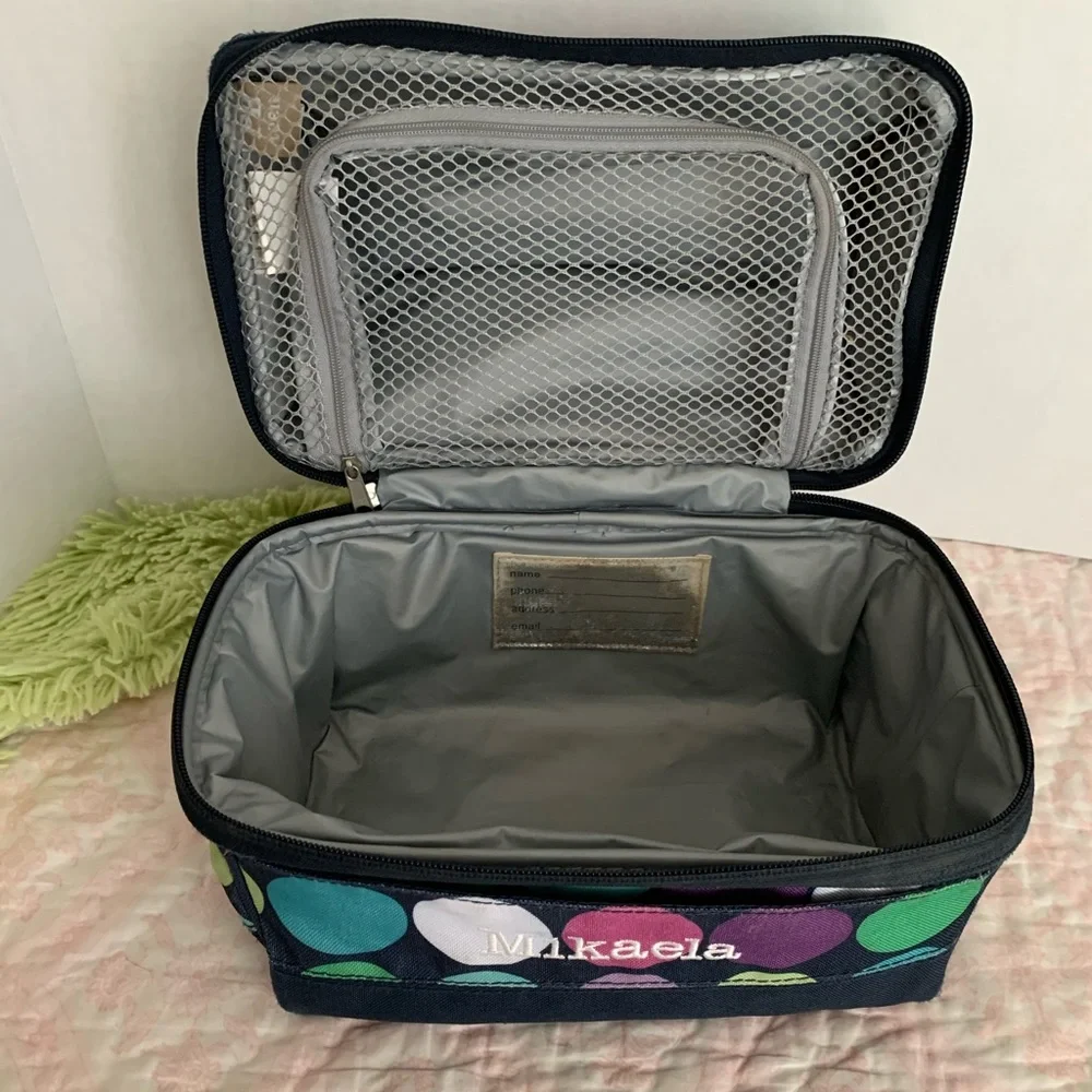 Pottery Barn Teen Lunch Box Black Pink Blue Polka Dots Dome Shaped